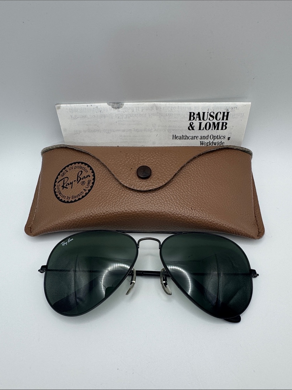 Vintage B&L Ray Ban USA made w/Case Aviator Sunglasses All Black Frame 58 14